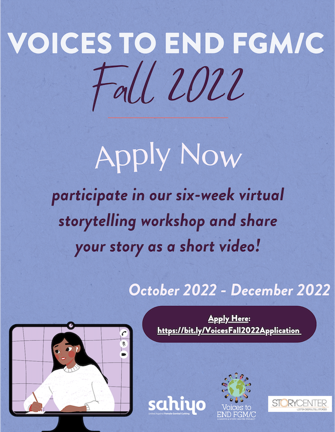 Share your story! Join the Voices to End FGM/C Fall 2022 Online Digital Storytelling Workshop