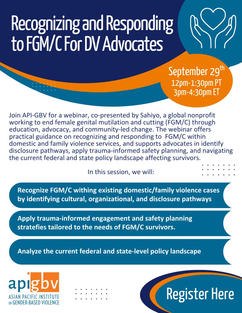 Recognizing and Responding to Female Genital Mutilation/Cutting (FGM/C) for Domestic Violence Advocates
